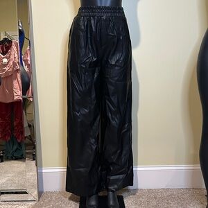 Black Faux Leather Wide-Leg Pants